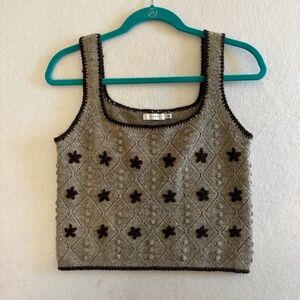 Lush Sleeveless Cropped Sweater Tank Diamond Knit Pattern Size S